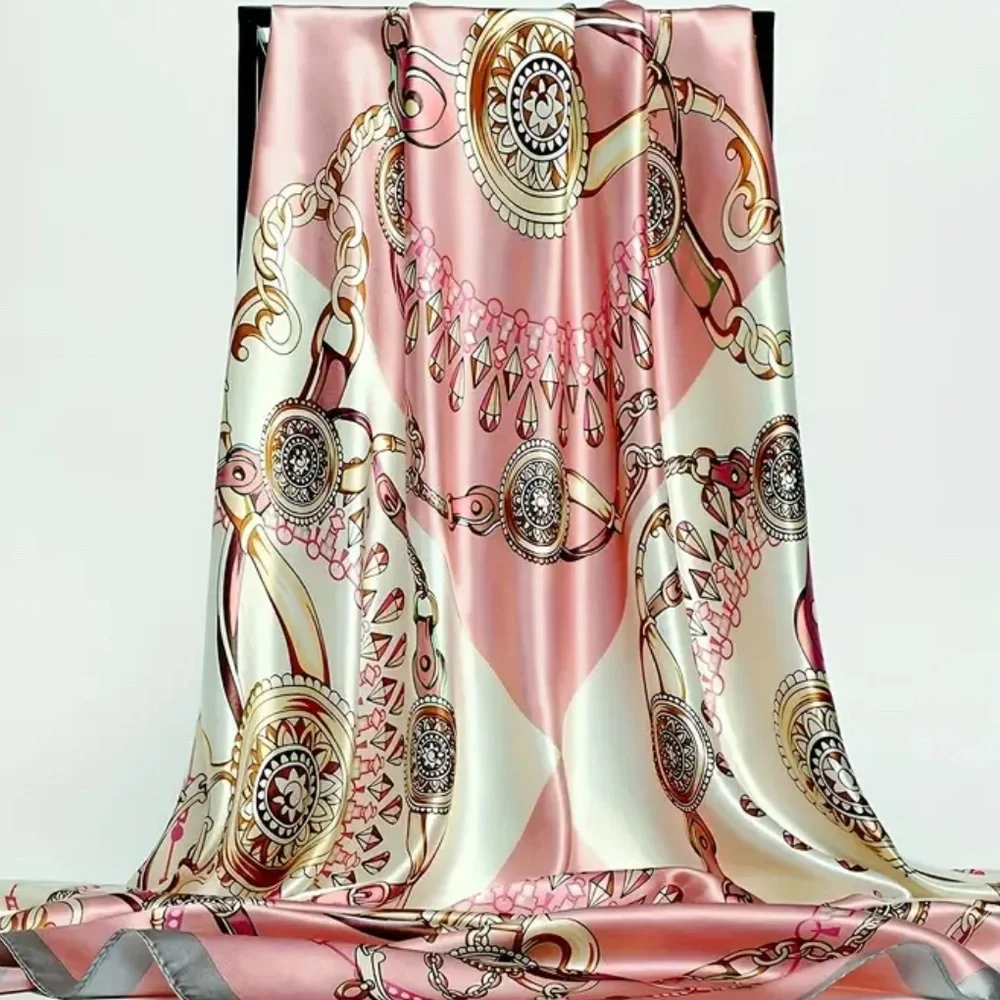 Elle Pink & Cream Baroque Satin Scarf